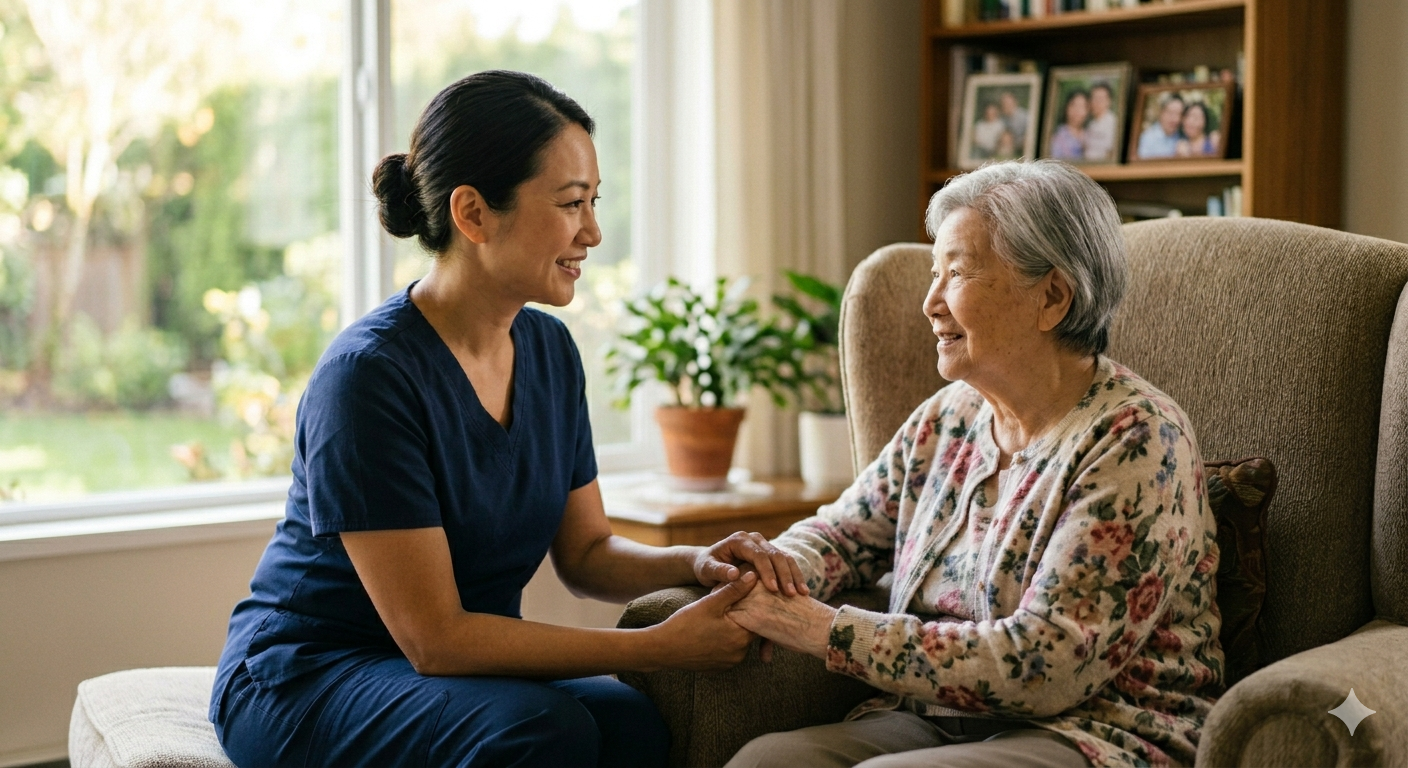 Caregiver holding hands with elderly loved one